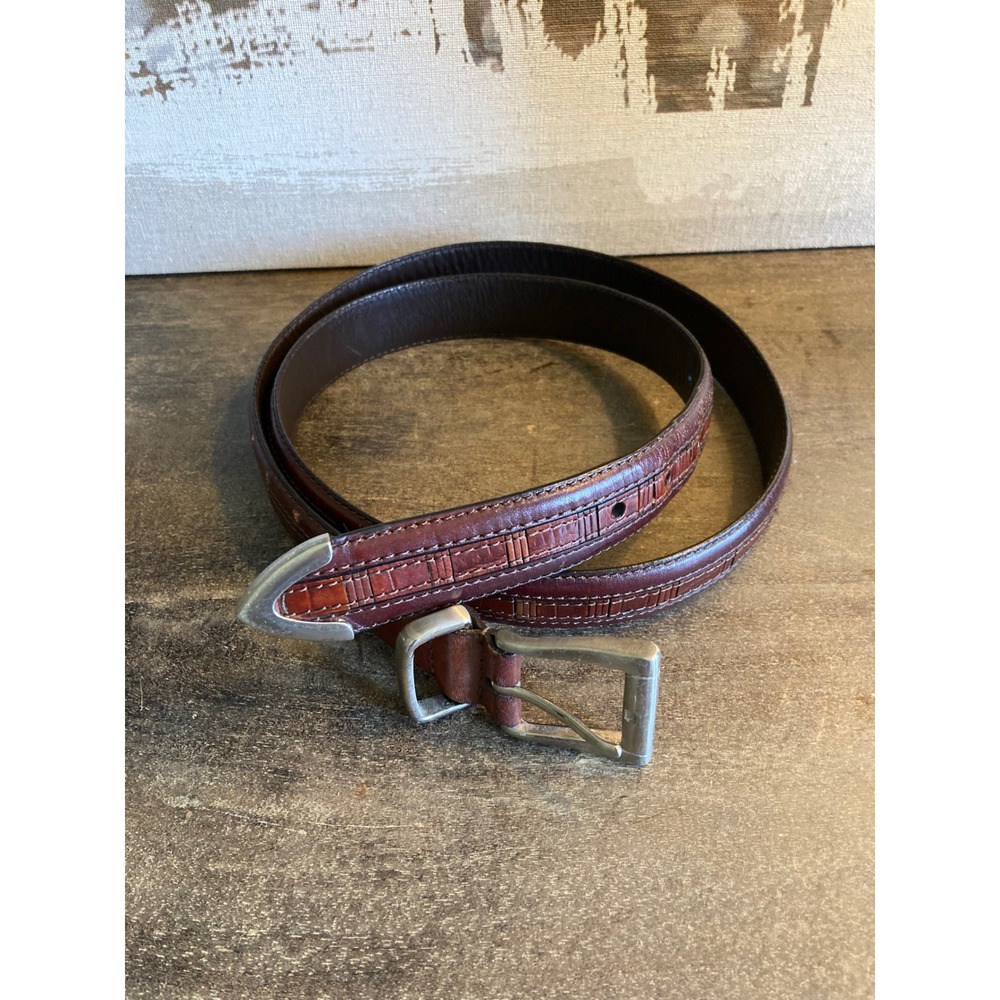 Roundtree & Yorke Men Brown Full Grain Leather Belt Embossed Metal Tip MB5015 40